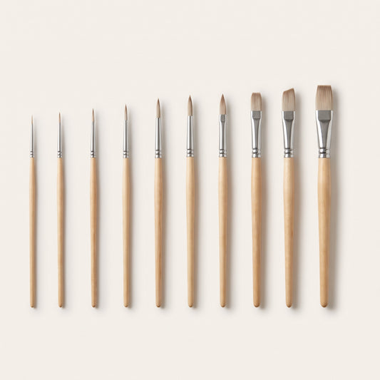 Professional detail brush set: ten wood-handled brushes from fine liner to flat