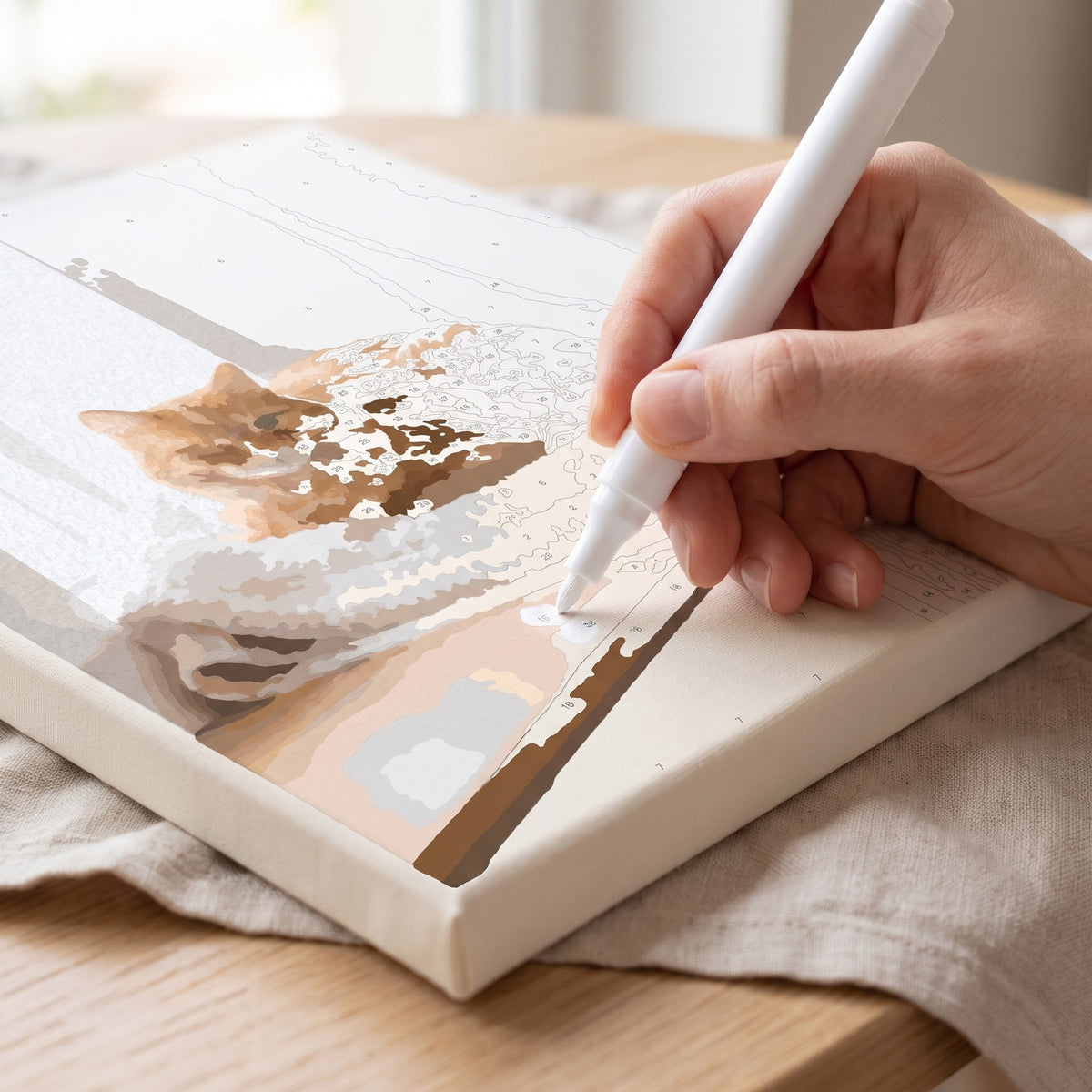 Covering a printed number on a painted area with the white cover pen