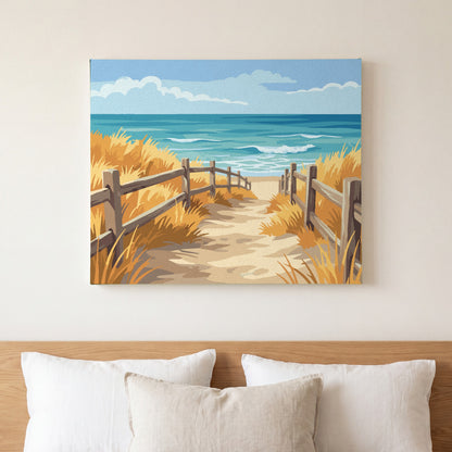 Beach Path paint by numbers, finished and hung on the wall