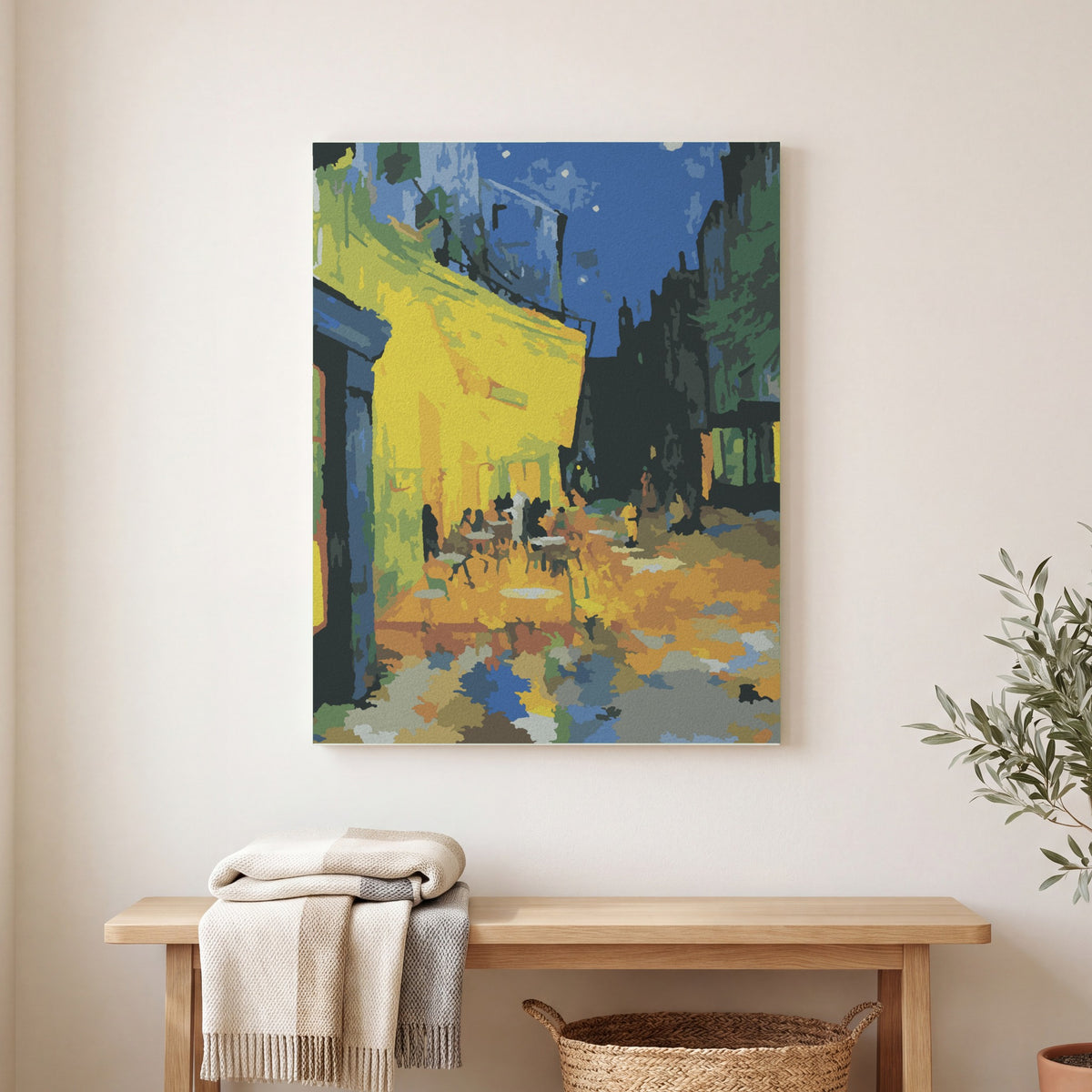 Cafe Terrace at Night (Van Gogh) paint by numbers, finished and hung on the wall