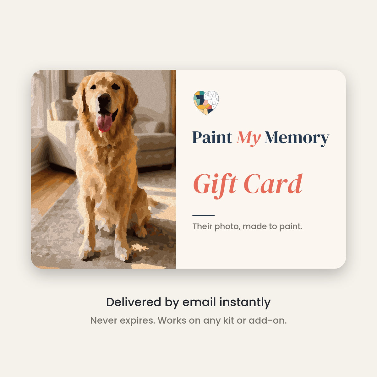 PaintMyMemory gift card, delivered by email instantly