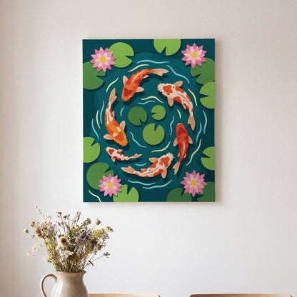 Koi Pond paint by numbers, finished and hung on the wall