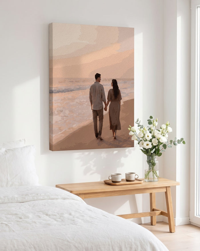 Custom painting of a couple on the beach