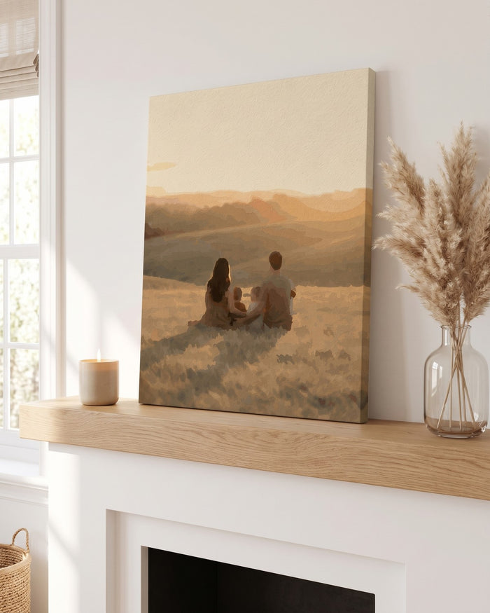 Custom family painting on a mantel