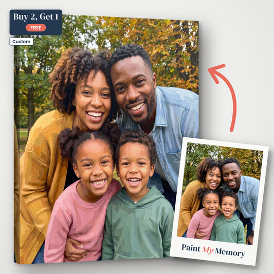 Large 24x30 custom paint by numbers kit: family photo turned into a painting